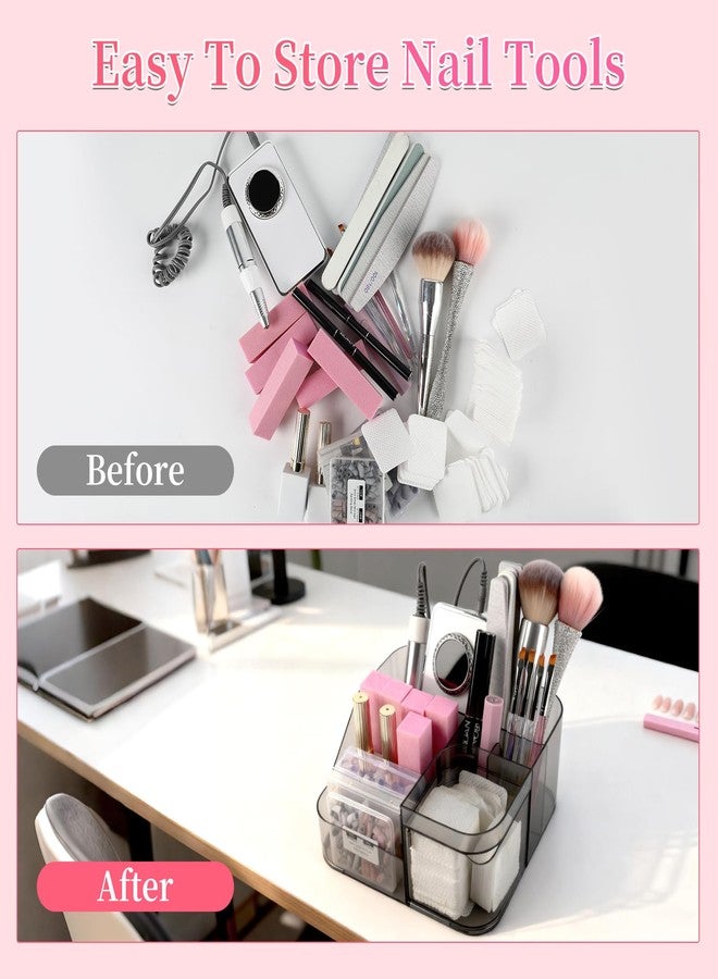 BQAN Transparent Acrylic Nail Desk Organizer, Drill & Brush Holder, Professional Storage Box for Nail Tools, Makeup, Eyeshadows, Skin Care (Black) - Image 4